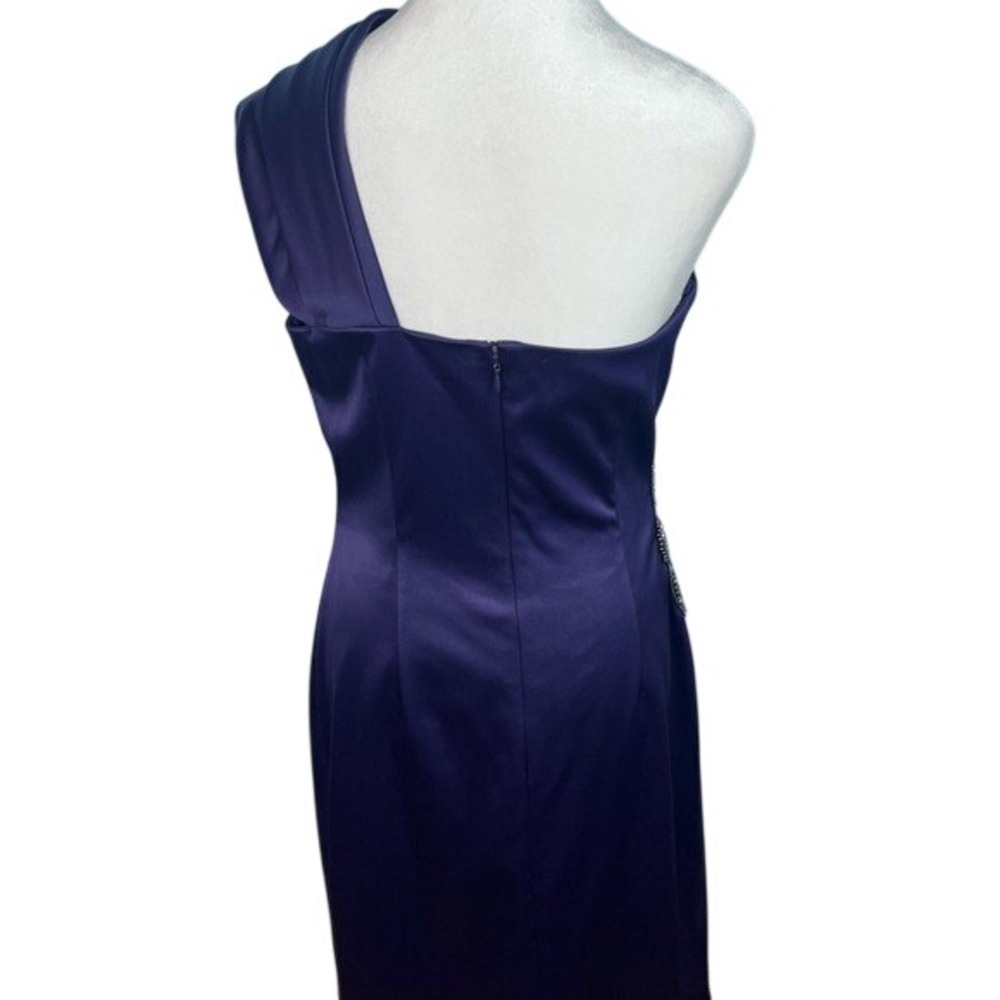 Eliza J One-Shoulder Midi Length Purple Satin Dress with Sequins Size 8 Pristine - Picture 9 of 12